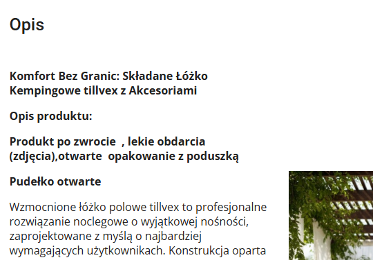 Przykładowy opis zdjęcia produktu po zwrocie