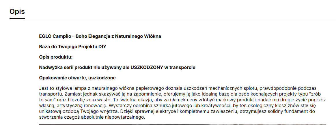 zdjęcie uszkodzonej lampy